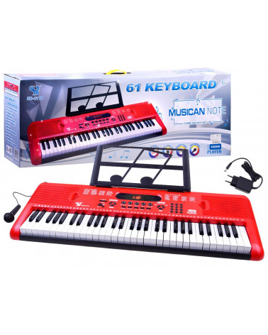 Organy Keyboard z mikrofonem 61kl czerwone IN0132