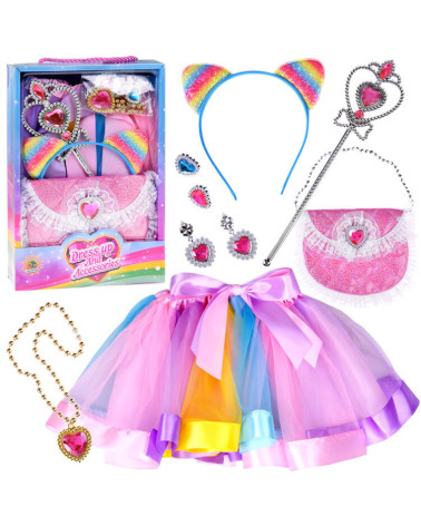 Bajecznie kolorowy strój dla Małej Wróżki klipsy korale różdżka ZA4792