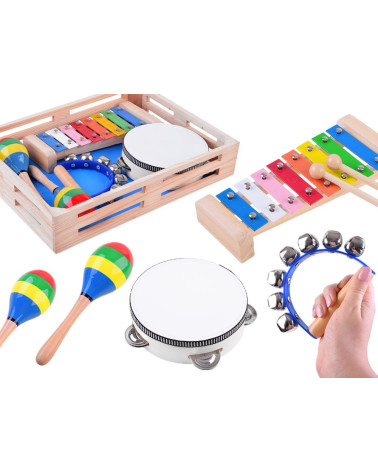 Drewniany zestaw instrumentów 4w1 zabawka IN0134