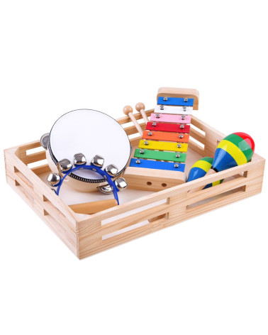 Drewniany zestaw instrumentów 4w1 zabawka IN0134