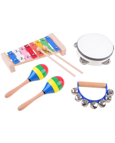 Drewniany zestaw instrumentów 4w1 zabawka IN0134