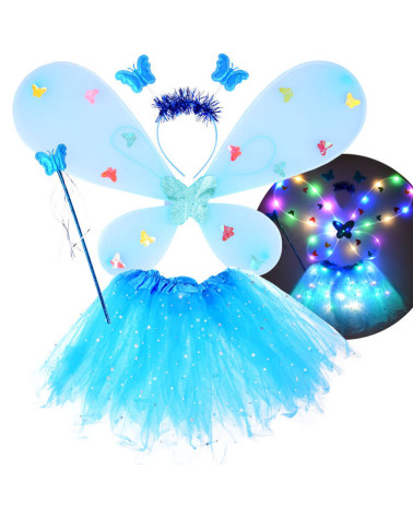 Niebieski świecący Kostium dla Małej wróżki Skrzydełka  Motyl bal ZA4805 NI