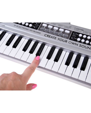 Organy mini KEYBOARD 37-klawiszy + mikrofon SREBRNY IN0183