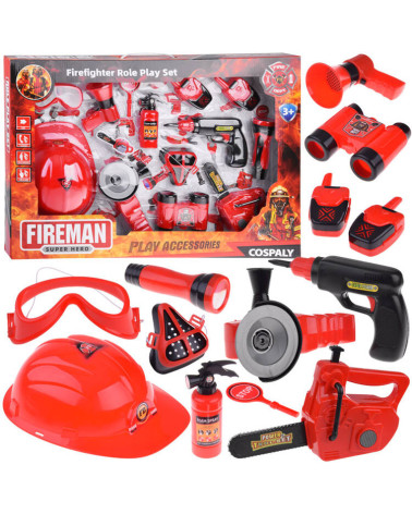 Duży zestaw strażaka kask piła 13ele straż pożarna ZA4698