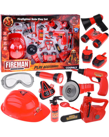 Duży zestaw strażaka kask piła 13ele straż pożarna ZA4698