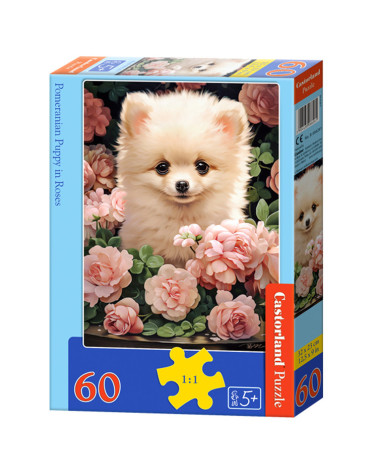 Puzzle 60-elementów Pomeranian Puppy in Roses B-066261