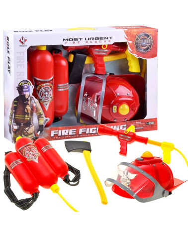 Zestaw strażaka kask światło dźwięk gaśnica akcesoria straż pożarna ZA1678